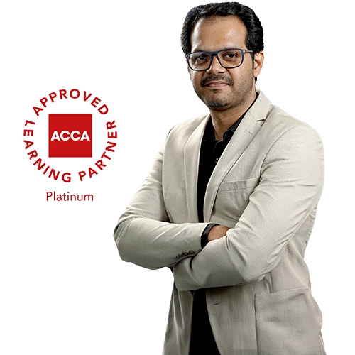 Smiling happy indian student with backpack pointing his finger wall